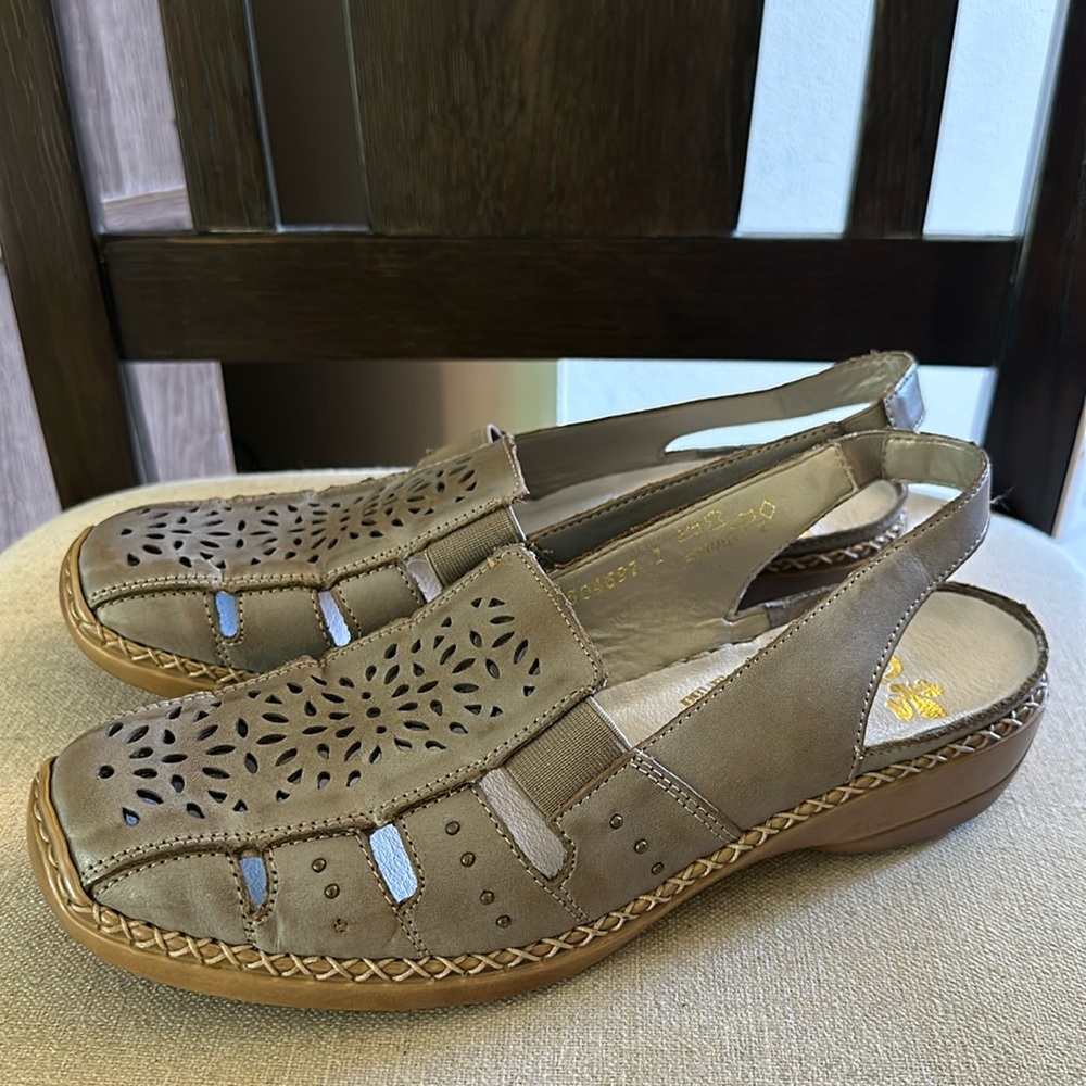 Rieker Taupe Brown Cutout Slingback Sandals